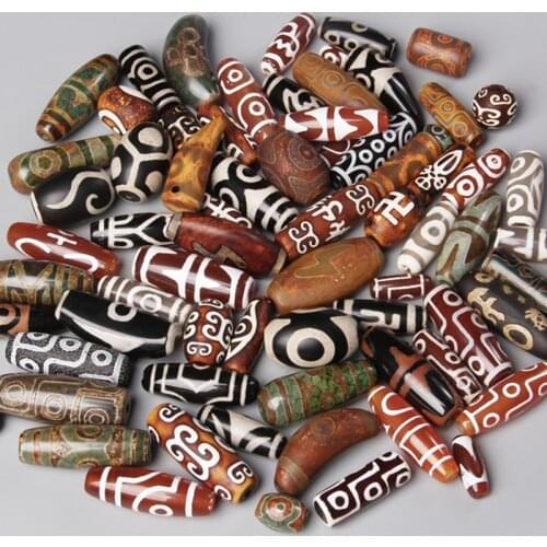 Tibetan Dzi Agates Stone Loose Spacer Beads Charm Pendants 2PCS for Jewelry Making Healing Antique Bracelet Necklace Wholesale