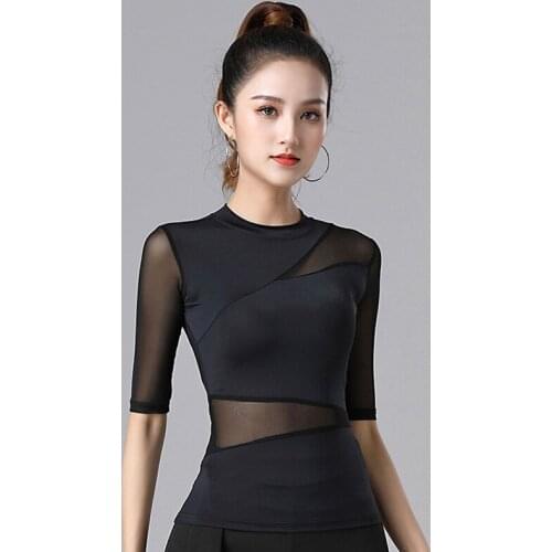 Latin Dance Tops Black Short Sleeve Female Practice Clothes Professional Rumba Training Clothing Samba Tango Dance Shirt DQL5619