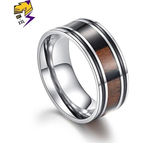 Vintage Wooden Rings for Male Silver Titanium Steel Wood Grain Wedding Bands Engagement Ring Cool Staff Women Fashion Jewelry