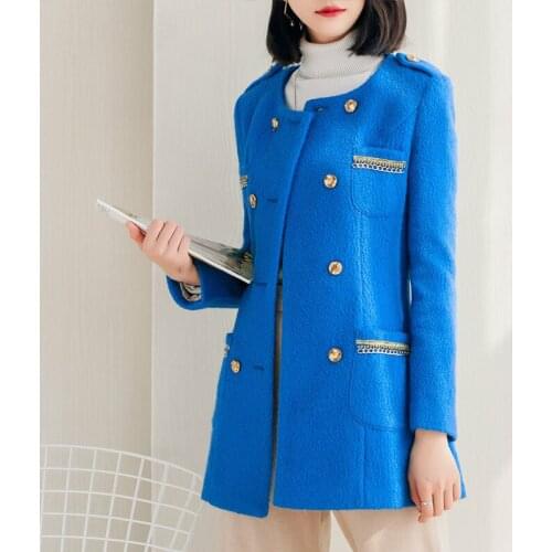 Wool Coat Female 2020 Long Jacket Blue Elegant Coats and Jackets Women Autumn Winter Overcoat Casaco Feminino 621 KJ2407