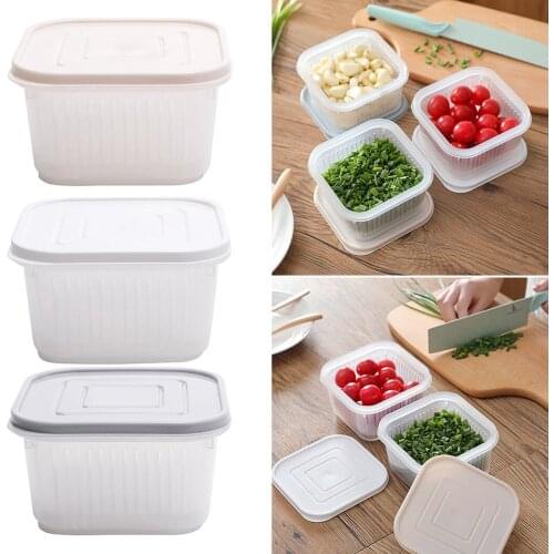 1x Fresh-keeping Box 13.5x13.5x7.5cm Green Onion Storage Fresh-keeping Box Kitchen Drain Storage Box With Lid
