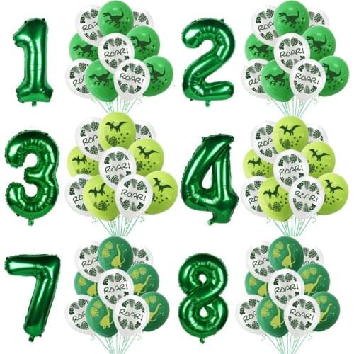 11pcs Dinosaur Birthday Latex Balloons Foil Number Balloon 1 2 3 4 5 6 7 8 9 Years Boy Birthday Party Decorations Kids Air Balls