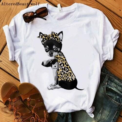 2021 Chihuahua Mom Tshirt Women Summer Harajuku I Love Mom Leopard Bandana Print T-shirt Funny Short Sleeve dog T Shirt Clothes