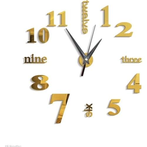 3D Large Wall Clock Mirror Sticker Big Watch Sticker Home Decor Unique Gift DIY gold