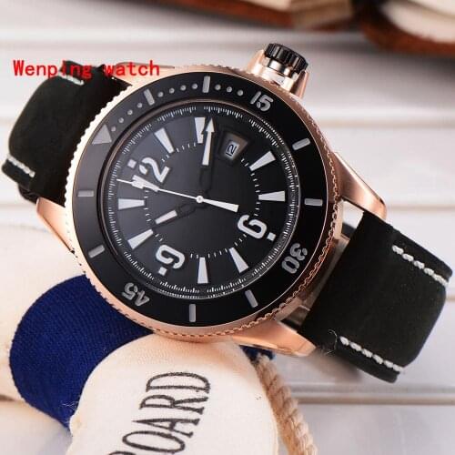 43mm brushed solid stainless steel case Black PVD Coated Date White dial Bliger automatic Mechanical Fashion classics mens Watch