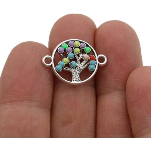 JAKONGO Silver Plated Crystal Tree of Life Charm Connector for Making Bracelet DIY Findings Jewelry Accessories 22x15mm 5pcs