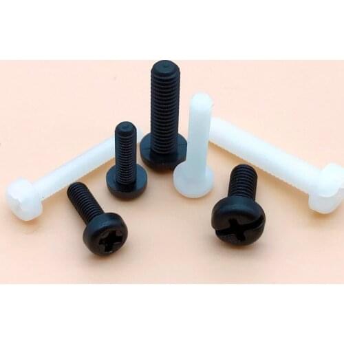 50pcs M2 M3 M4 Metric Threaded Black White Nylon Plastic Phillips Pan Head Cross Round Screw Bolt length 5mm-25mm