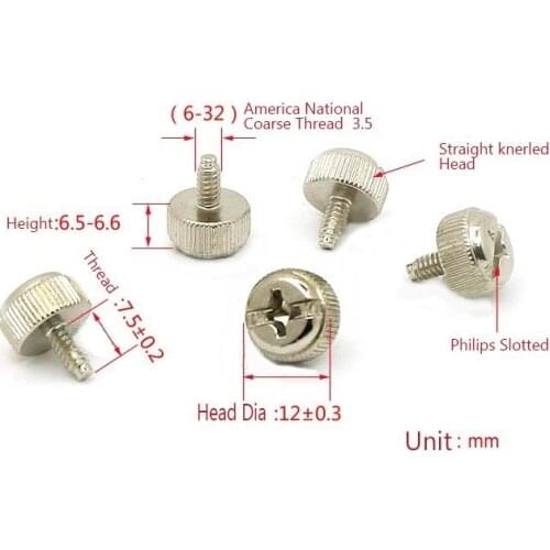 #6-32*7.5 Thumb knurled screw,large head Computer host bolt unc Thread,straight knurled Head M3.5 handle lengthen adjustable