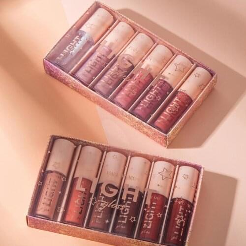 6Pcs/set Mirror Lip Gloss Glitter Shiny Non-stick Cup Lipstick Waterproof Long Lasting Easy To Color Lip Glaze Makeup Set TSLM1