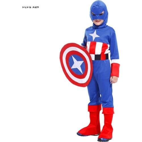 Boys Captain America Anime Cosplay Kids Children Halloween Super hero Costumes Purim Carnival Masquerade Role Play Party dress