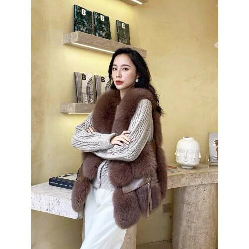 2021 New High Quality Real Genuine Fox Natural Fox Fur Waistcoat Gilets V-Neck Classical Ladys Jackets Vest