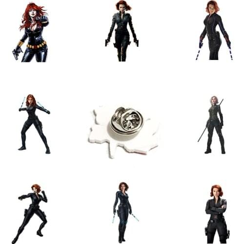 Disney Black Widow Figure Marvel Avengers Acrylic Lapel Pins Epoxy Resin Badges Brooches Women Creative Fashion Jewelry XDS485