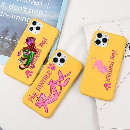 Cute funny cartoon pink panther Phone Case For iphone 12 11 Pro Max Mini XS 8 7 6 6S Plus X SE 2020 XR Candy yellow Silicone