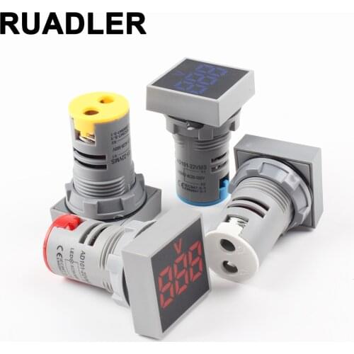 22mm Mini Digital Voltmeter Round AC 20-500V Volt Voltage Tester Meter Power LED Indicator Pilot Lamp Light Display Square
