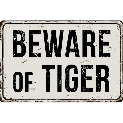 Deerts 538VS Beware of Tiger 8 x 12 Vintage Aluminum Retro Metal Sign