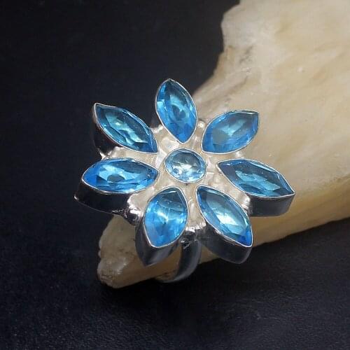 Hermosa Jewelry Sparkle Sunny London BlueTopaz Silver Color Wedding Charms Band Ring For Women Ladies Size 8.5 HD885