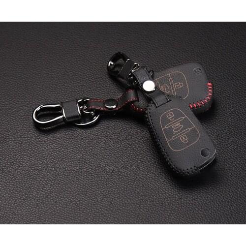 High-quality hand-sewn leather car key holder key case for Kia K3 K5 3 button key cover dust collector car keys accessories