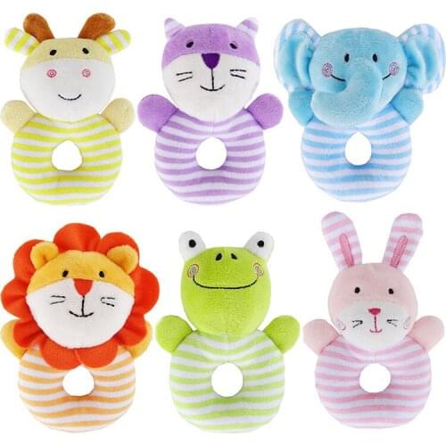 Cute Cartoon Animal Plush Rattle Ring Bell Newborn Hand Grasp Toys Soft Mobile Infant Crib Dolls