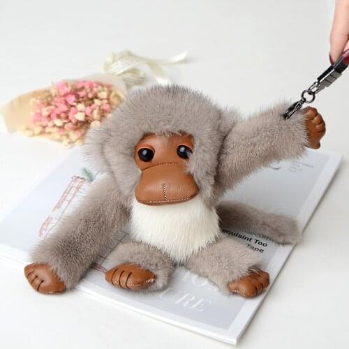 Fashion jewelry mink fur gorilla pendant keychain bag accessories fur cute monkey jewelry