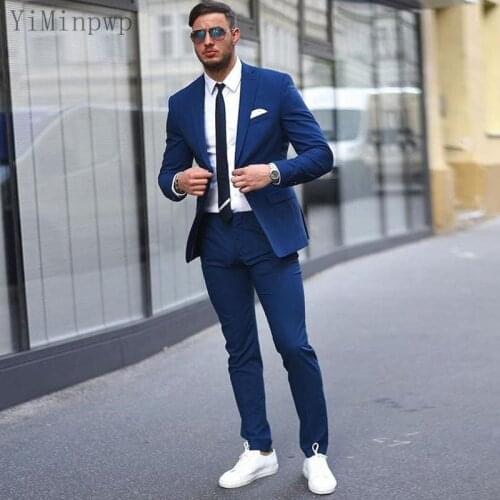 YiMinpwp Blue Mens Suit Formal Business Suits for Man Blazer Jacket Men Tuxedos Groom Wedding Suit trajes de hombre 2 Piece