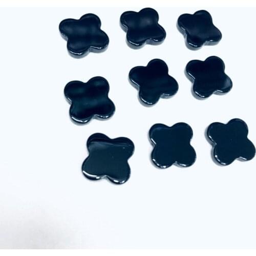 Wholesale 20pcs Natural Black Onyx Agat e Cab 12mm Four Leaf Clover Cabochon Bead Gem Stone Flat Cabochon Jewelry beading