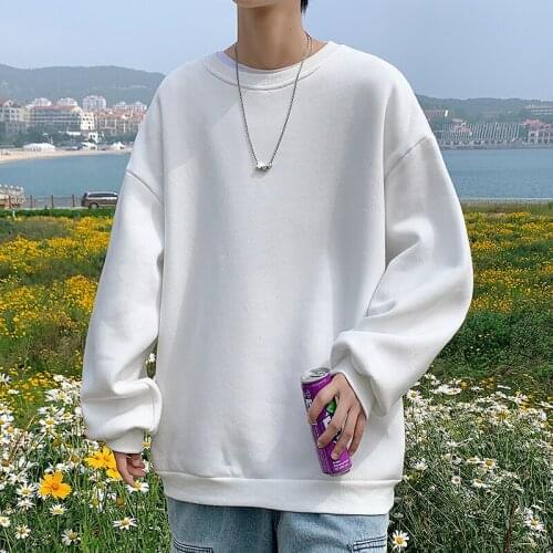 2021 Autumn Korean Mens Solid Streetwear Pullover Hoodies Casual O-Neck Sweatshirts Male 7 Colors M-5XL HW21338