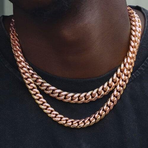 Hip Hop Miami Cuban Link Chain Necklaces For Men 8mm Rose Gold 316L Titanum Steel Choker Fashion Jewelry