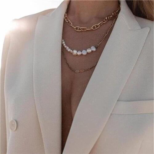 3 Pcs/Set Fashion Women Necklaces Boho Retro Multilayer Chain Irregular Pearl Beaded Gold Color Necklace Ladies Party Jewelry