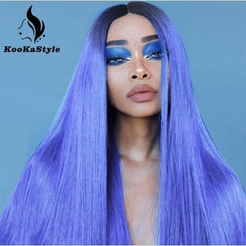 KooKaStyle Synthetic Lace front Wigs for Black Women Blue Cosplay Wigs Long Straight Front Lace Wigs Heat Resistant Fiber Party