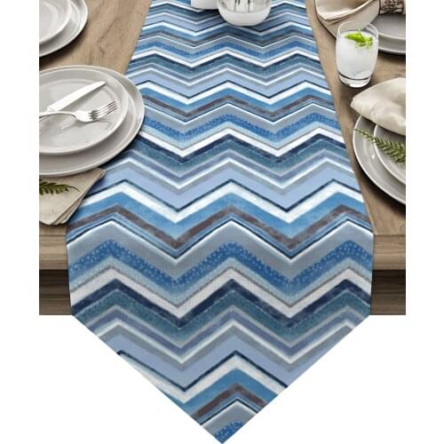 Nordic Style Stripes Blue Table Runners Home Dining Coffee Table Decor Table Cloth Wedding Decoration Table Cover