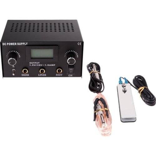 Pro Digital Dual Tattoo Machine Power Supply Kit w/ 2 Clip Cord & Foot Pedal