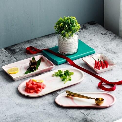 Nordic Marble Pattern Ceramic Storage Plate Kitchen Food Display Tray Rectangular Desktop Organizer