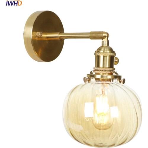 IWHD LED Copper Nordic Wall Lamp Post Modern Wandlamp Glass Lampshade LED Bedroom Lamp Industrial Wall Sconces Aplique Luz Pared