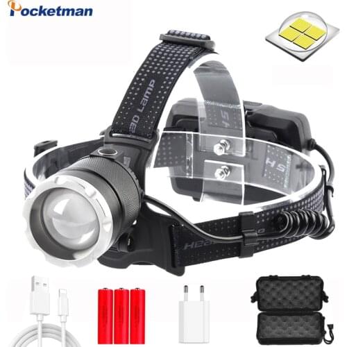 Powerful 20000LM XHP50 LED Headlamp USB Rechargeable Headlight Waterproof Zoomable Power Bank Fishing Light Using 18650 Battery