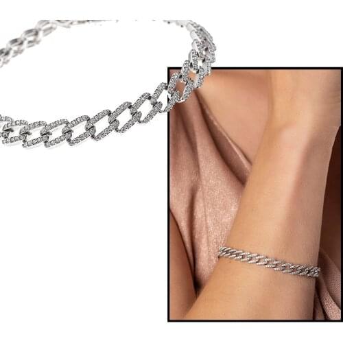 Tesbihane White Zircon Chain Design Full Tour 925 Sterling Silver Women Bracelet