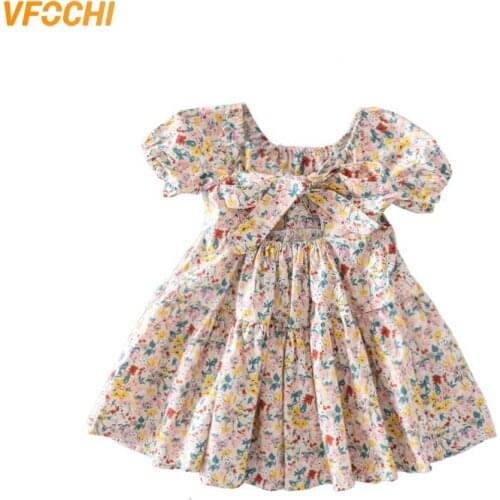 VFOCHI 2021 New Girl Dress Summer Girls Clothes Floral Print Backless Kids Beach Dresses for Girl Fashion Girl Party Dress