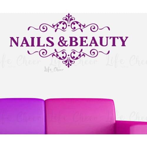 Nails And Beauty Logo Wall Stickers Manicure Nails Vinyl Wall Decal Beauty Studio Window Decor Poster Nails Art Wall Mural AC309