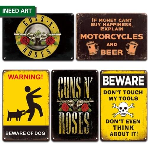 Vintage Dog Cautions Metal Tin Sign Retro Public Warning Wall Stickers Yard Garden Wall Plate Home Decor