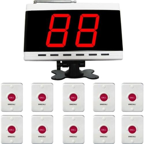SINGCALL Nurse Call Aid Call, Red Silica Button, Pack of 10pcs Pagers and 1pc Display Receiver APE9000