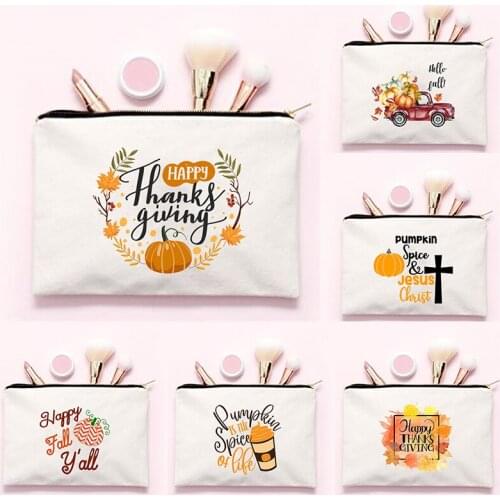 Women Cosmetic Bag Travel Toiletries Organizer Female Makeup Cases Storage Pouch Student Pencil Bag Thanksgiving Day Best Gift