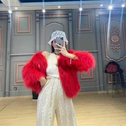 Vogue New Luxury Short Real Fur Coat Natural Raccoon Fur Knitted Outerwear Feathers Winter Jacket Women Thick Warm Streetwear