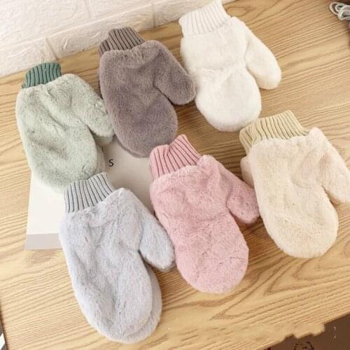 Women Gloves Winter Plush Thickening Warm Lovely Student candy color Windbreak Riding Gloves fingerless gloves