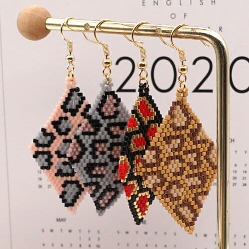 Retro Personality Leopard Geometric Type Hand-woven Beaded Earrings Miyuki Rice Beads Ethnic Style Earrings Women Drop Earrings