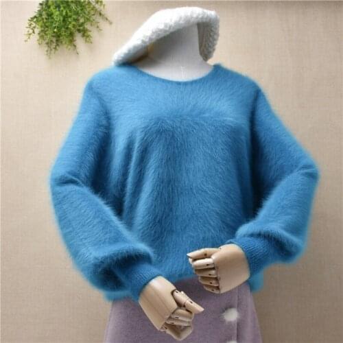 Top quality Ladies winter mink cashmere knitted base sweater angora rabbit fur long sleeve women pullover mantle