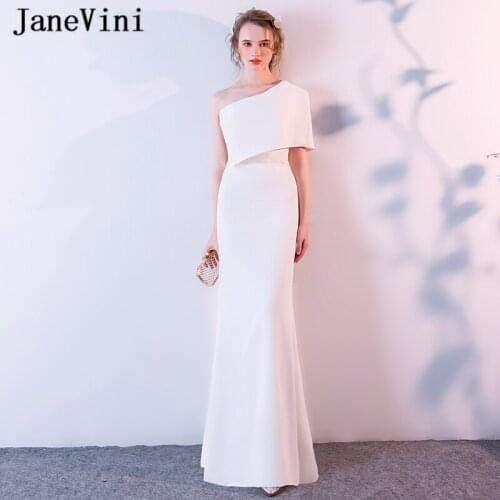 JaneVini White Long Bridesmaid Dresses Mermaid One Shoulder Satin Floor Length Simple African Women Formal Prom Gowns Plus Size