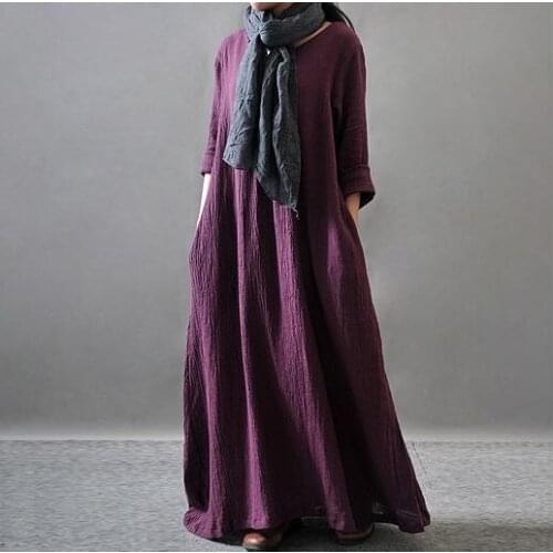2020 Summer Autumn Dress Women Casual Loose Vestidos V Neck Boho Cotton Linen Long Maxi Shirt Vintage Dresses Plus Size L-5XL