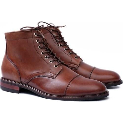 Ankle Leather Handmade Winter Mens Boots Shoes Lace-Up Add Velvet Work Basic Boots Fashion Designer Shoes Men