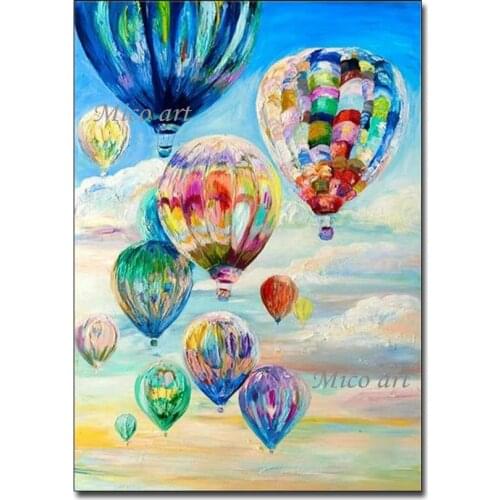 100% Hand-painted Outdoor Scenery Hot Air Balloons Pictures Abstract Oil Painting Modern Hotel Decor Wall Canvas Paintings Art