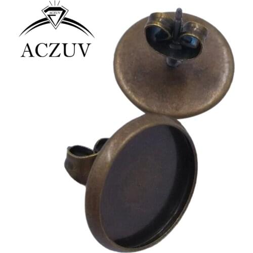 1000pcs/Lot Antique Bronze 8mm 10mm 12mm 14mm 16mm Blank Earring Base Cabochon Setting Stud Post with Butterfly Stopper BES007