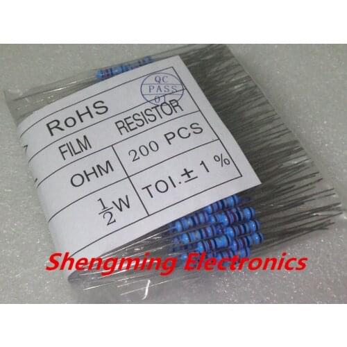 200pcs 1/2W 0.5W 1R~1M 1% Metal film resistor series 10R 100R 220R 1K 1.5K 2.2K 4.7K 10K 22K 47K 100K 100 220 1K5 2K2 4K7 ohm